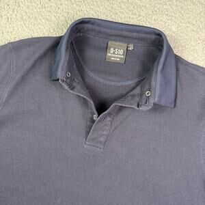U-510 Polo Shirt Mens Large Navy Blue Pique Mesh Stretch Under 510 Button Down